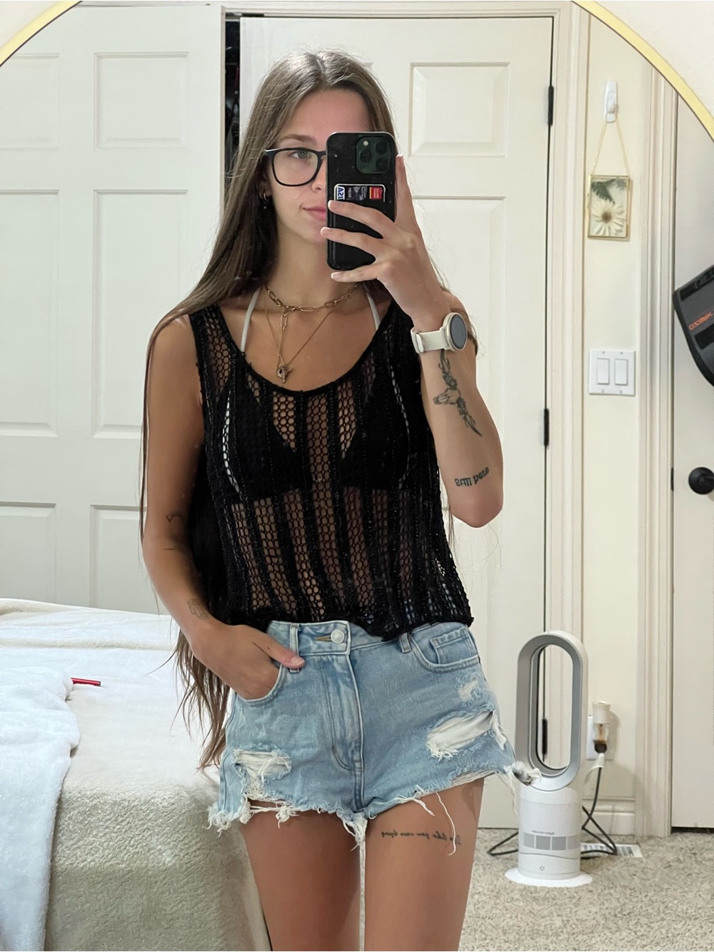 Vintage Passport black crochet beaded tank